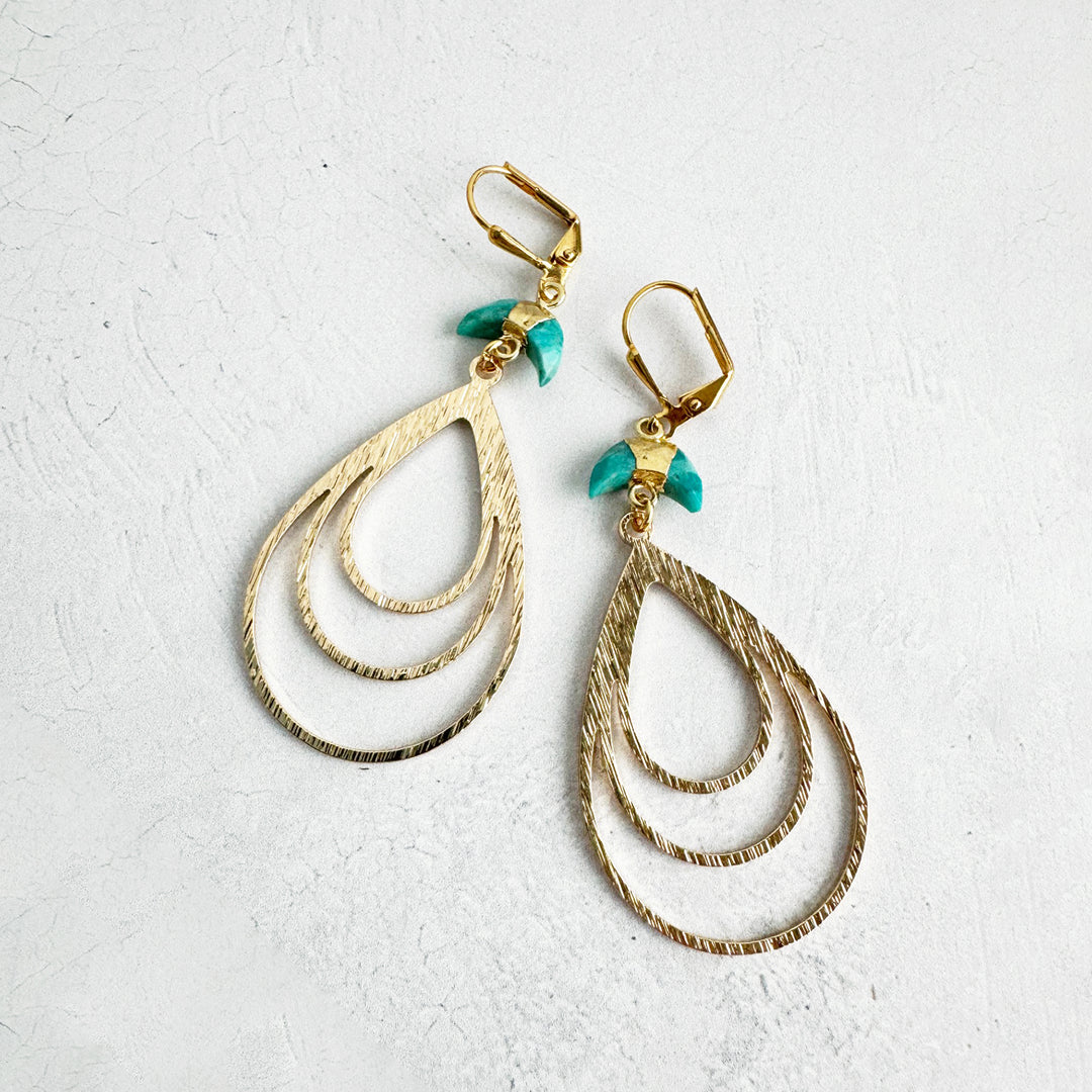 Crescent Multiple Teardrop Earrings in Brushed Gold