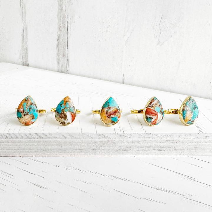 Oyster Turquoise Teardrop Statement Ring in Gold and Silver