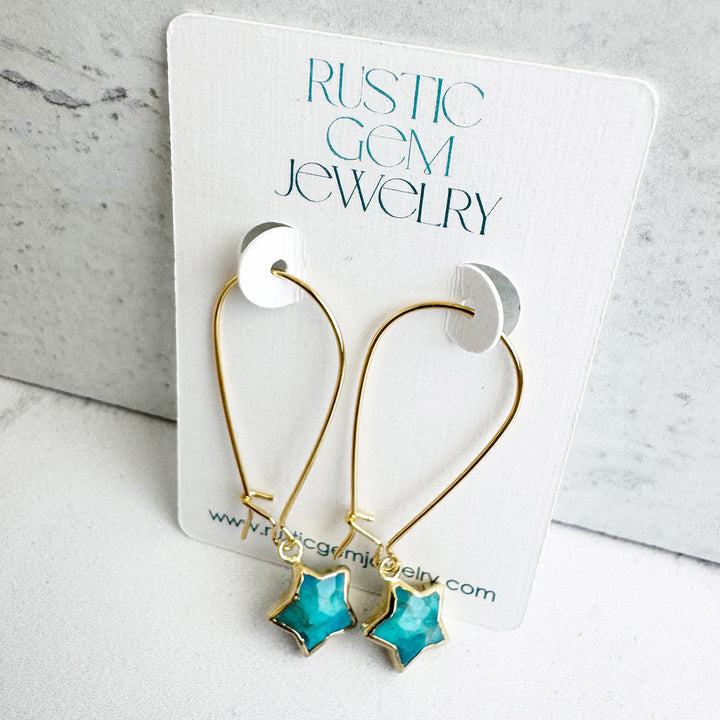 Turquoise Star Drop Earrings in Gold