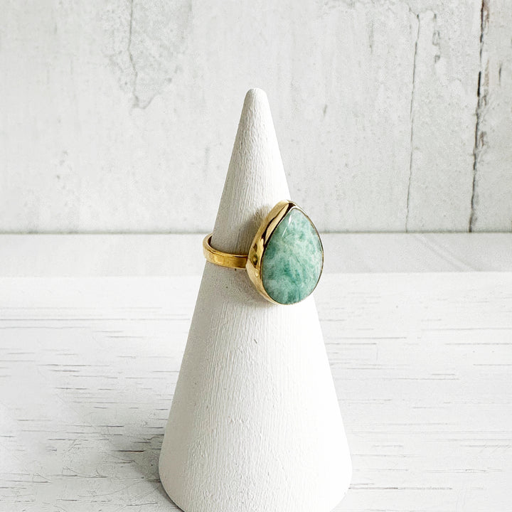 Amazonite Teardrop Statement Ring in Gold and Silver