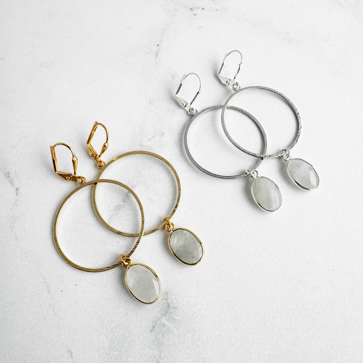 Moonstone Oval Hoop Dangle Earrings