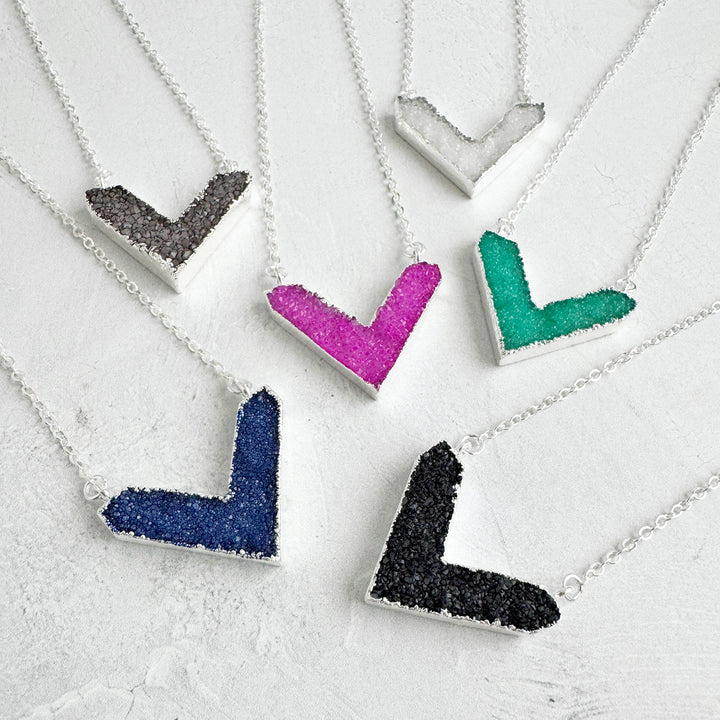 Druzy Chevron Necklace in Sterling Silver