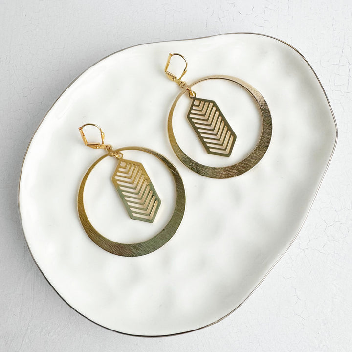 Chevron Hoop Dangle Earrings in Brushed Gold