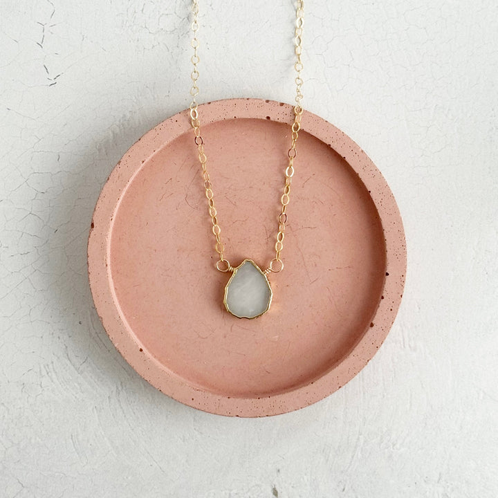 Grayish White Gemstone Slice Pendant Necklace. White Stone Layering Necklace