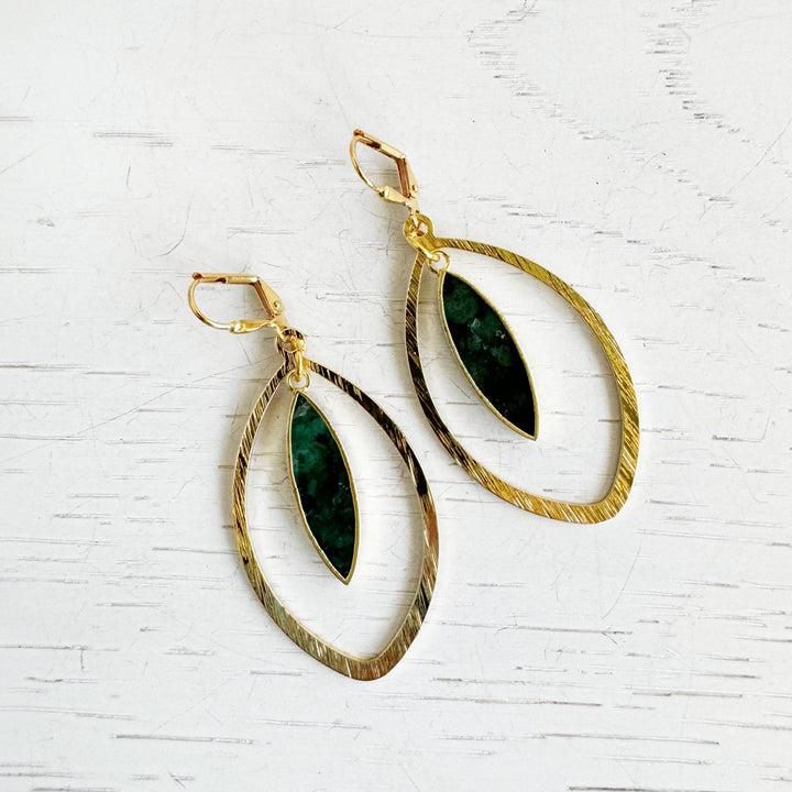 Emerald Marquise Dangle Earrings in Brushed Gold