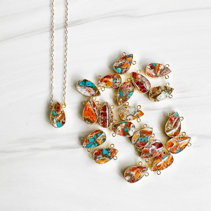 Oyster Turquoise Mojave Teardrop Gemstone Necklace with 14k Gold Filled Chain