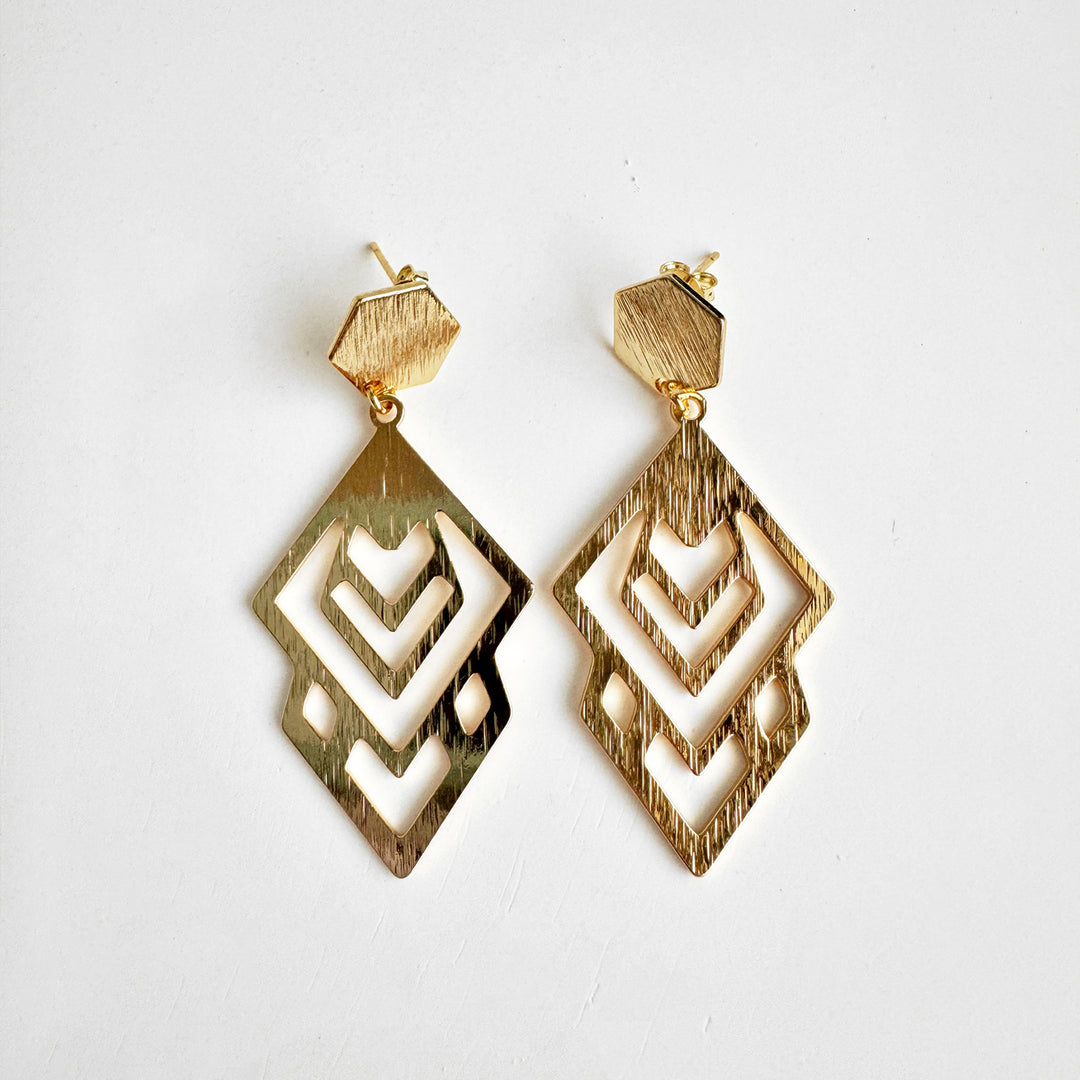Abstract Shape Post Earrings in Brushed Gold