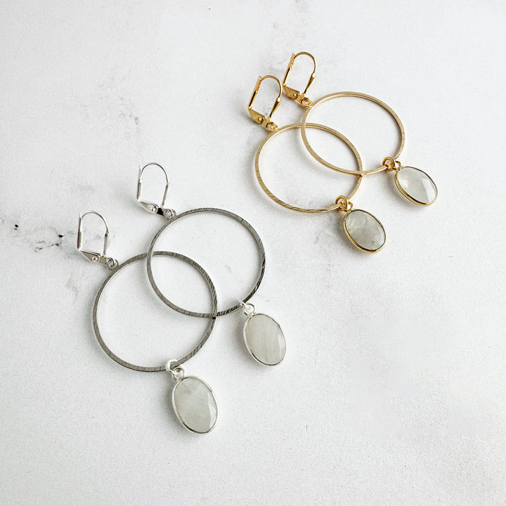 Moonstone Oval Hoop Dangle Earrings