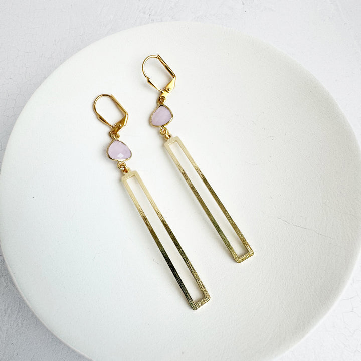 Quartz Rectangle Dangle Earrings in Brushed Gold