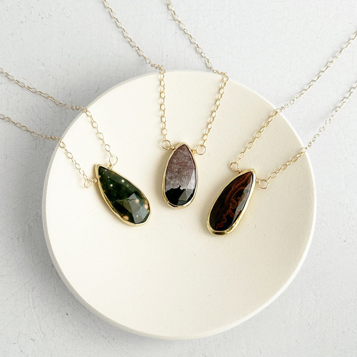 Long Jasper Teardrop Layering Necklace in Gold