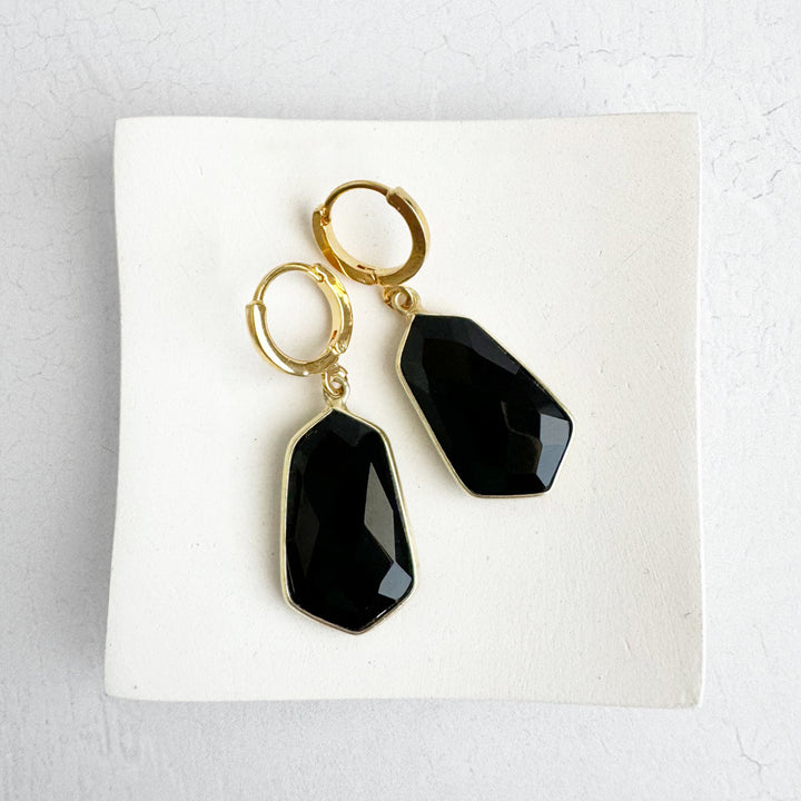 Black Onyx Huggie Earrings in Gold