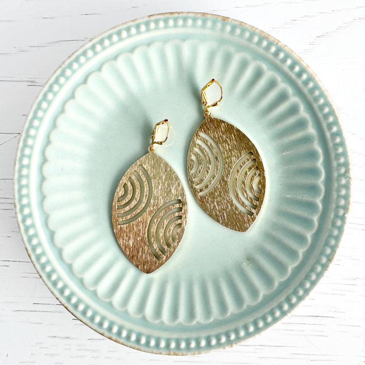 Rainbow Etched Marquise Earrings in Brushed Gold