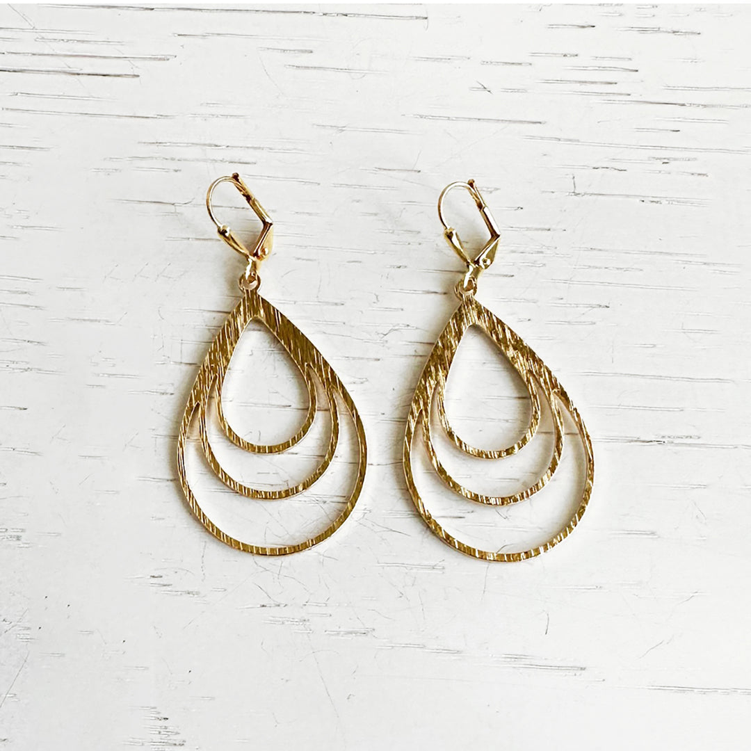 Multiple Teardrop Dangle Earrings in Brushed Gold