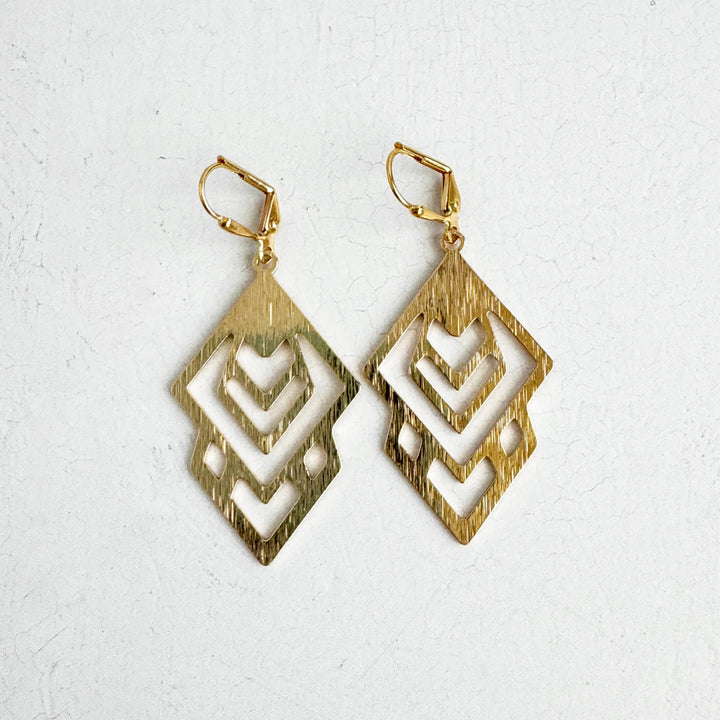 Abstract Dangle Earrings in Brushed Gold