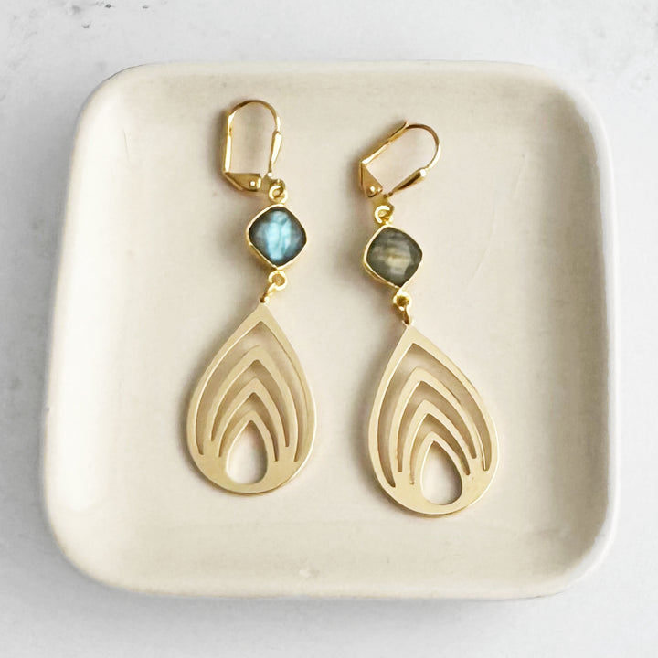 Lotus Teardrop Earrings with Labradorite Stones