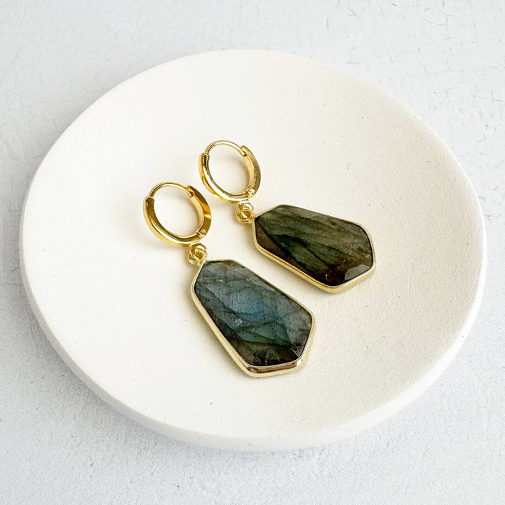 Labradorite Huggie Earrings in Gold