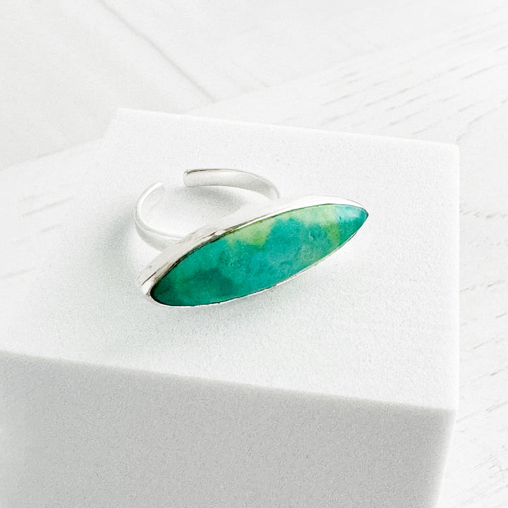 Tibetan Turquoise Horizontal Marquise Statement Ring in Gold and Silver