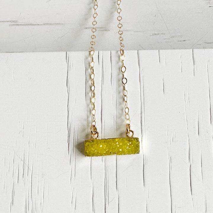 Colorful Small Druzy Bar Necklace in Pink Orange Yellow Green