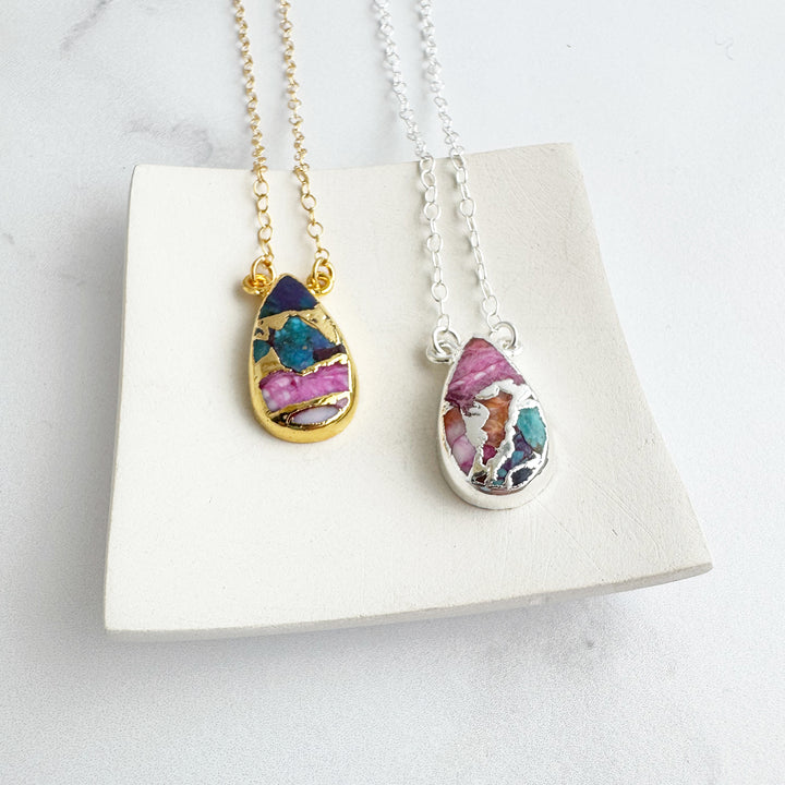 Pink Oyster Turquoise Teardrop Necklace
