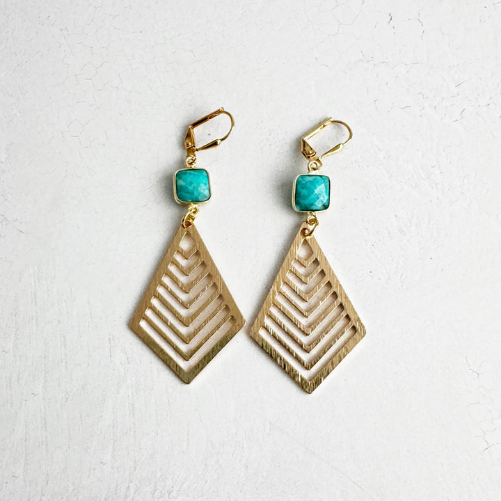 Turquoise Kite Dangle Earrings in Brushed Gold