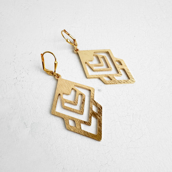 Abstract Dangle Earrings in Brushed Gold