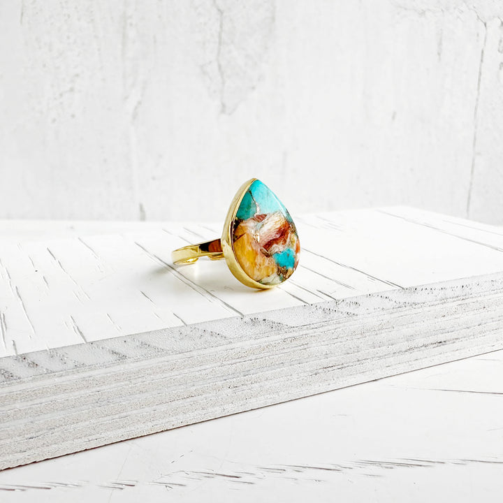 Oyster Turquoise Teardrop Statement Ring in Gold and Silver