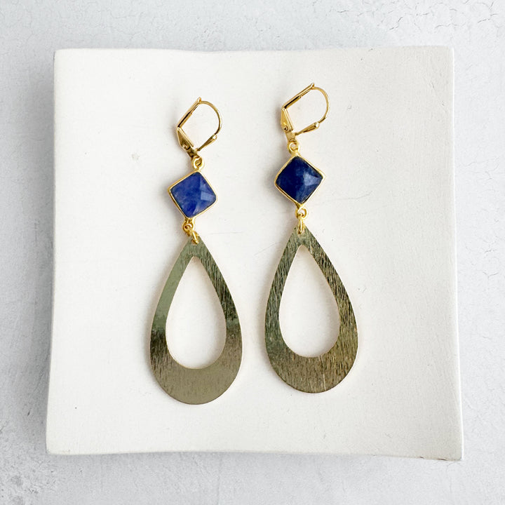 Sapphire Teardrop Statement Earrings in Brushed Gold
