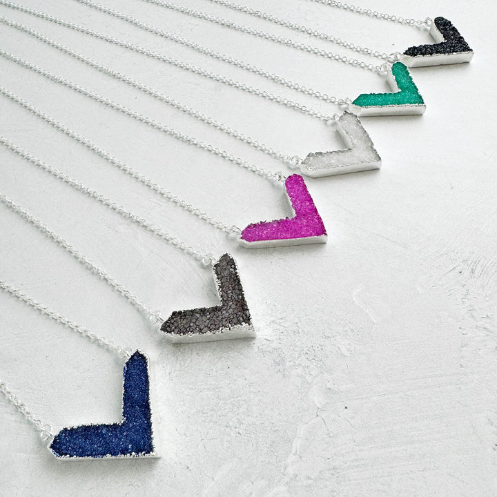 Druzy Chevron Necklace in Sterling Silver