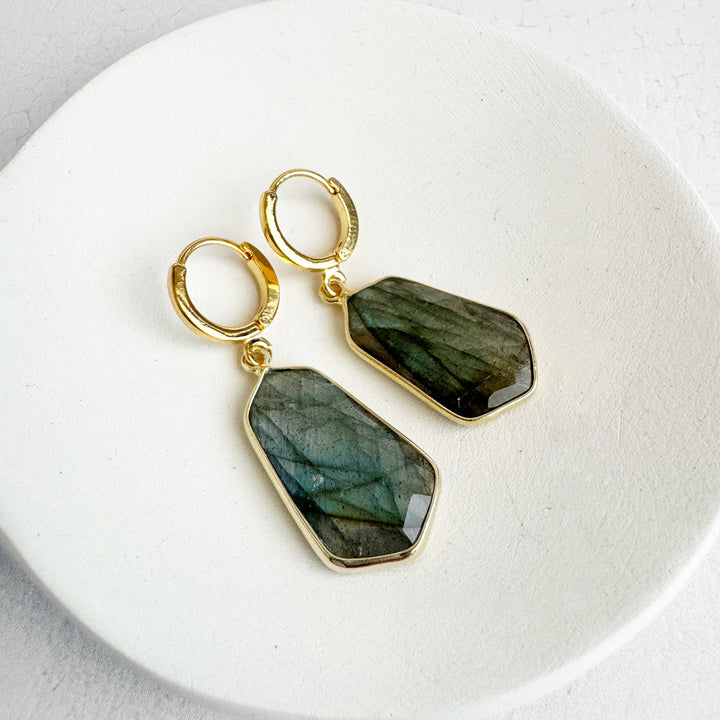 Labradorite Huggie Earrings in Gold
