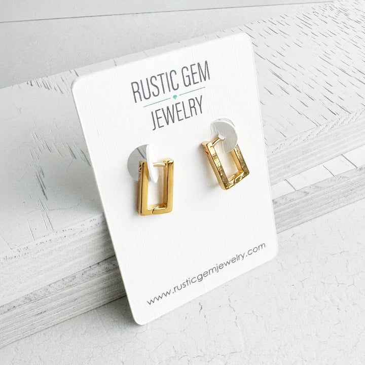 Rectangle Huggie Earrings in 18k Gold