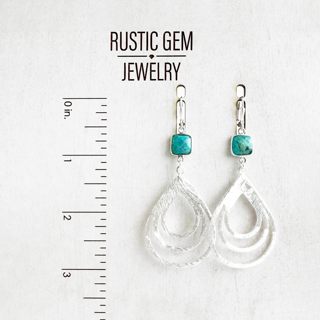 Turquoise Multiple Teardrop Earrings in Brushed Silver