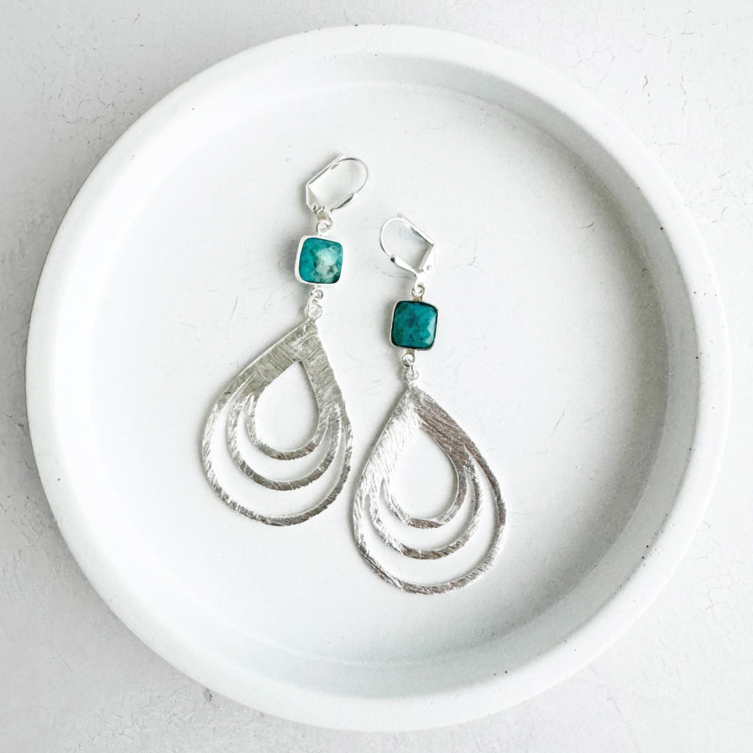 Turquoise Multiple Teardrop Earrings in Brushed Silver
