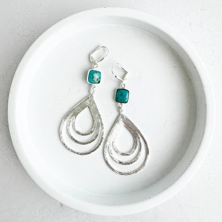 Turquoise Multiple Teardrop Earrings in Brushed Silver