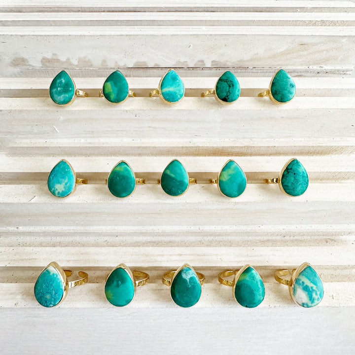 Tibetan Turquoise Teardrop Statement Ring in Gold