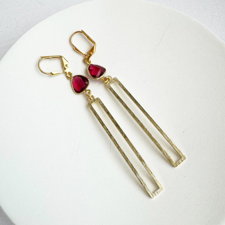 Quartz Rectangle Dangle Earrings in Brushed Gold