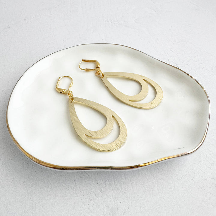 Double Teardrop Dangle Earrings in Brushed Gold