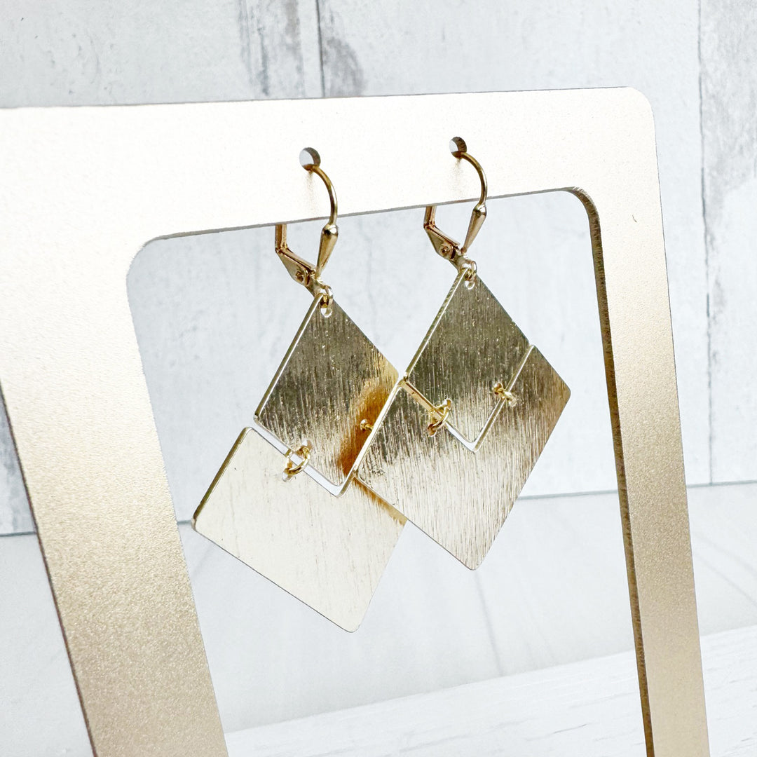 Diamond Shape Statement Earrings in Brushed Gold