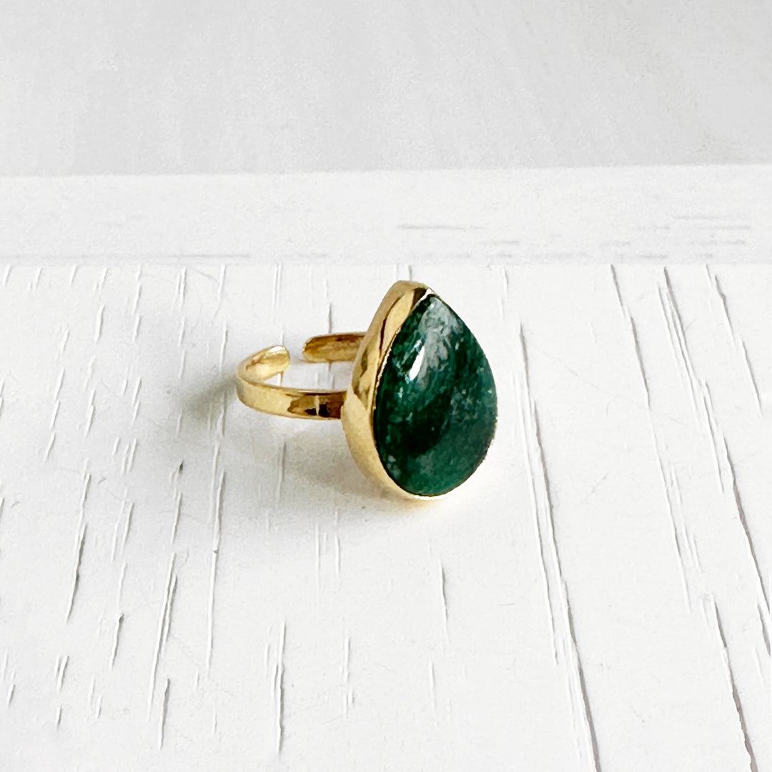 Emerald Teardrop Statement Ring in Gold and Silver