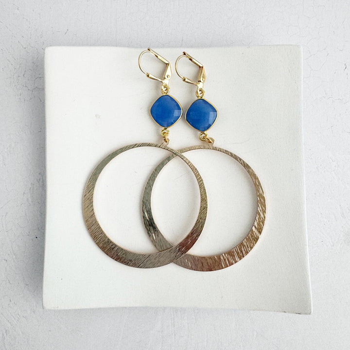 Periwinkle Blue Stone Hoop Dangle Earrings in Gold and Silver