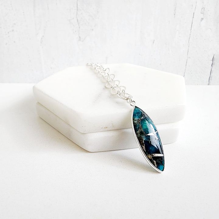Teal Marquise Mojave Necklace with Chunky Silver Chain