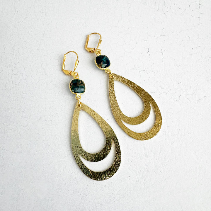 Apatite Mojave Teardrop Earrings in Brushed Gold