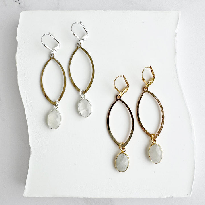 Moonstone Bezel and Brushed Marquise Drop Earrings