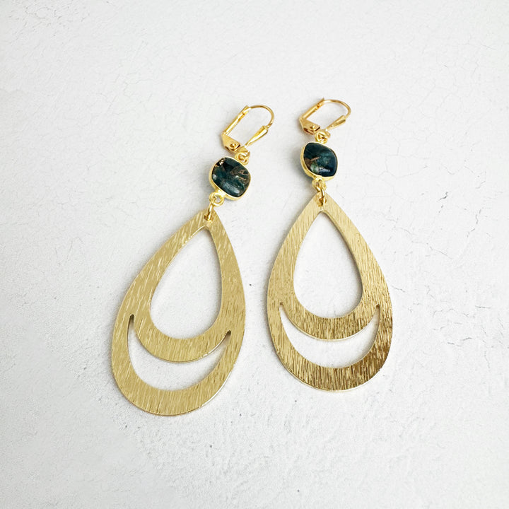 Apatite Mojave Teardrop Earrings in Brushed Gold