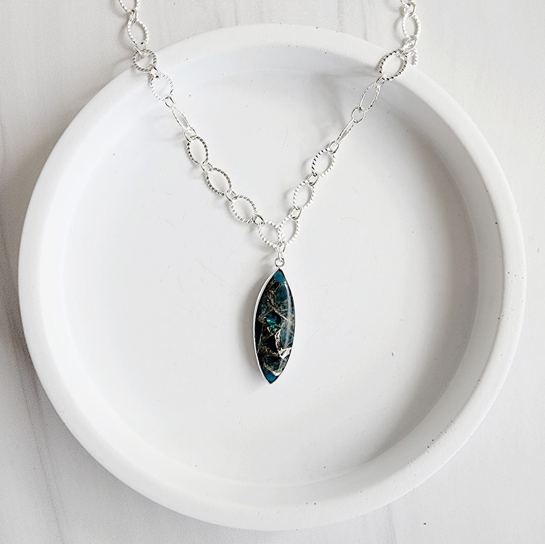 Teal Marquise Mojave Necklace with Chunky Silver Chain