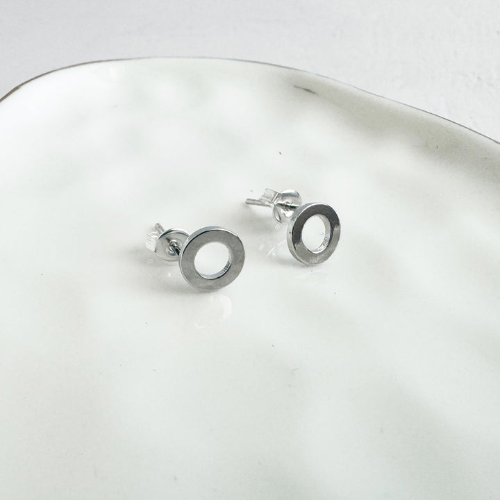 Open Circle Stud Earrings in Silver