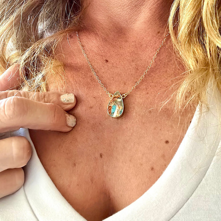 Oyster Turquoise Mojave Teardrop Gemstone Necklace in Sterling Silver