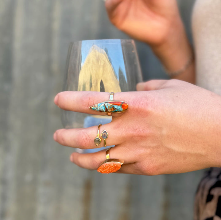Labradorite Double Stone Wrap Ring in Gold and Silver