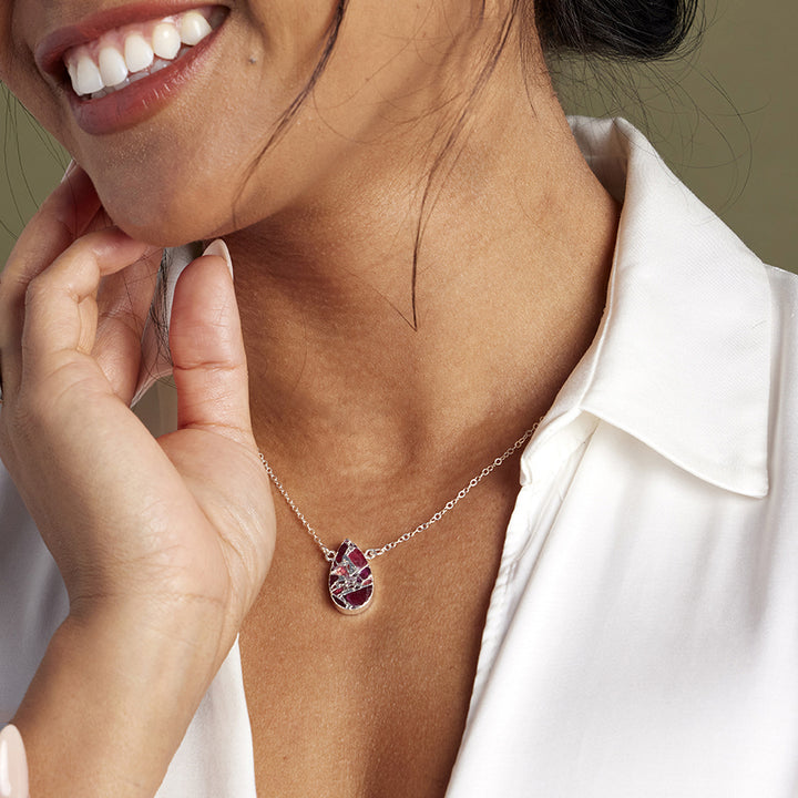 Fuchsia Mojave Teardrop Gemstone Slice Necklace in Gold and Silver