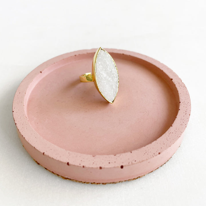 White Druzy Marquise Statement Ring in Gold