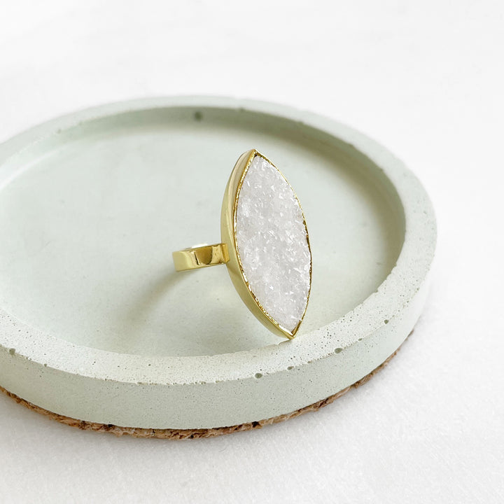 White Druzy Marquise Statement Ring in Gold